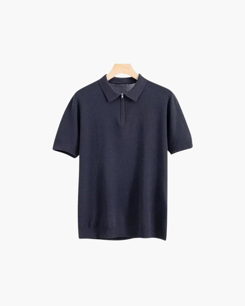 Męskie Letnie Polo z Zamkiem Błyskawicznym | Krótkie Rękawy | Prosty Krój | Smart Casual do Biura i Na Co Dzień