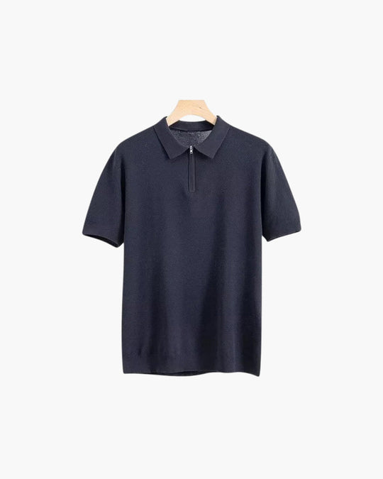 Męskie Letnie Polo z Zamkiem Błyskawicznym | Krótkie Rękawy | Prosty Krój | Smart Casual do Biura i Na Co Dzień