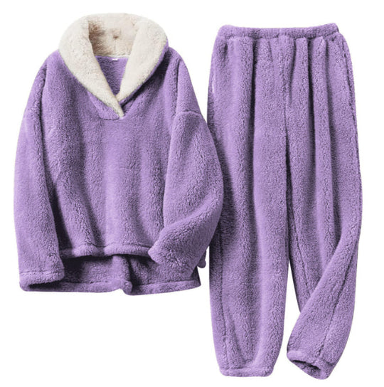 Damski | Komplet Piżamowy Fleece | V-dekolt | Luźny Krój | Ciepły i Miękki