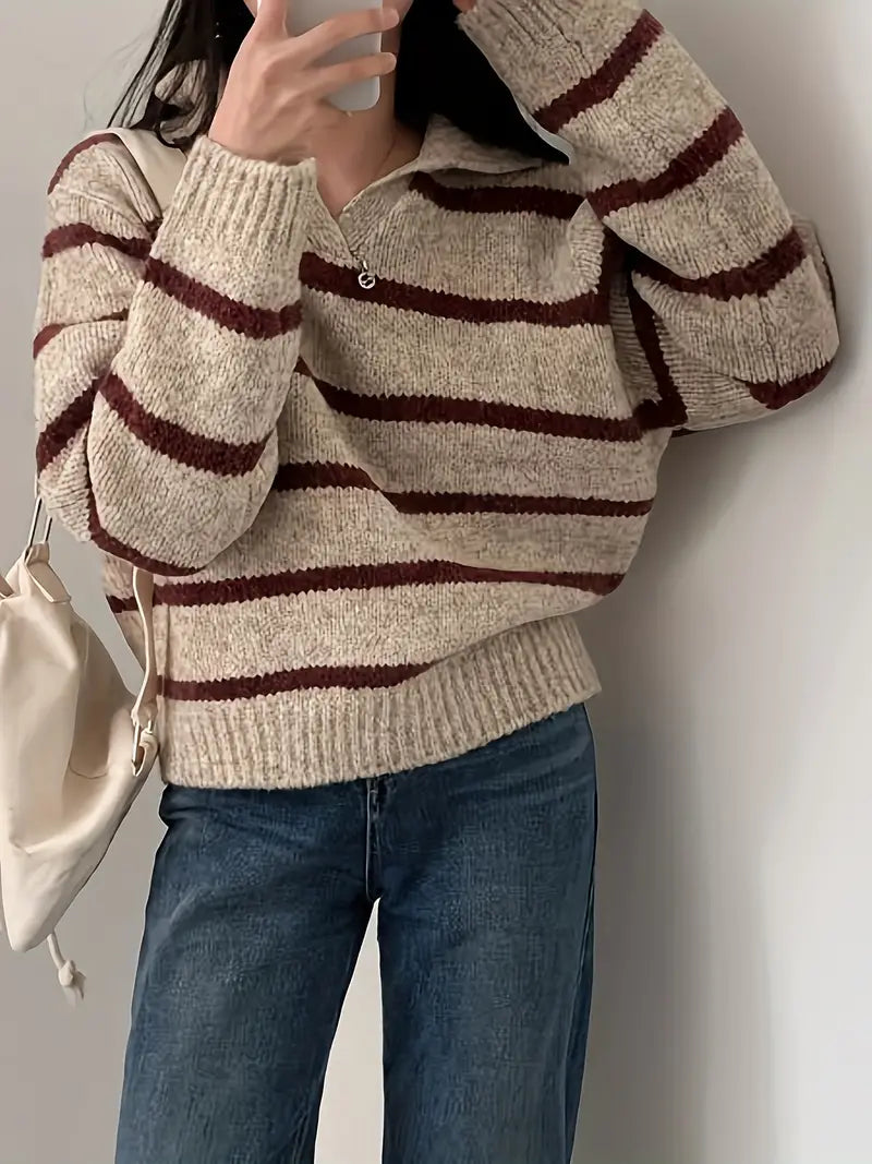 Sweter damski | paski, prosty krój
