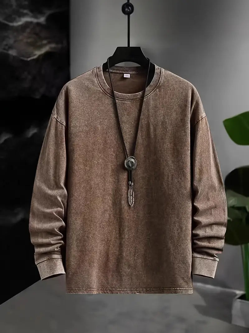 Męska Koszula z Długim Rękawem Vintage Washed | Efekt Prania | Klasyczny Kołnierzyk | Regular Fit | Jesień Wiosna Casual
