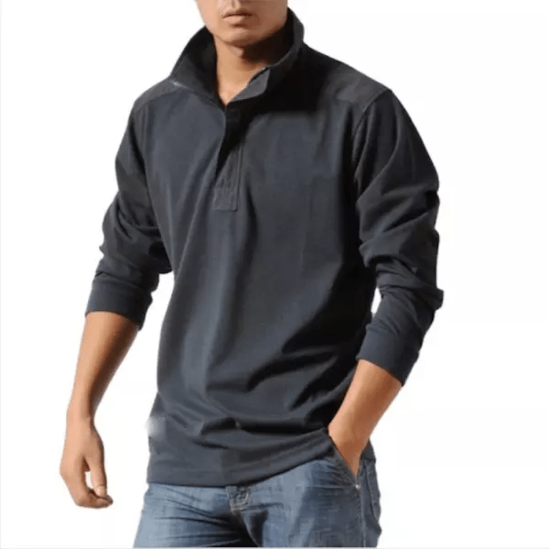 Męskie Polo z Długim Rękawem i Kołnierzykiem Lapel | Zip Polo Regular Fit | Teksturowane Smart Casual na Co Dzień