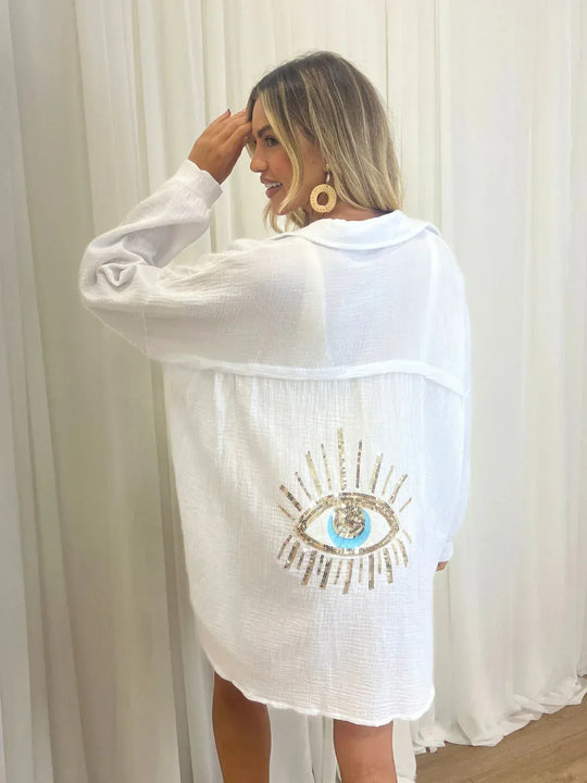 Oversize Lekki Kimono z Haftem na Plecach dla Kobiet | Idealny na Lato
