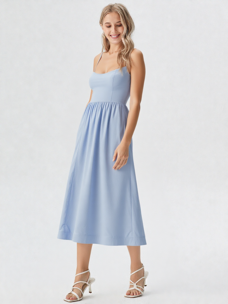 Sukienka Midi Ascot A-Line | Dekolt U | Wysoka Talia | Elegancka Damska Sukienka Bez Rękawów