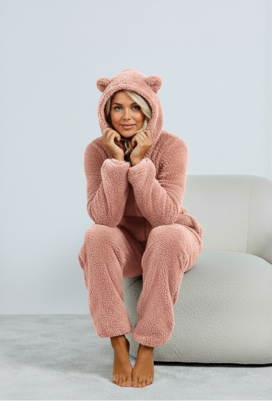 Damski | Onesie Loungewear | Fleece/Sherpa | Uszka Misia | Luźny Krój | Komfortowy