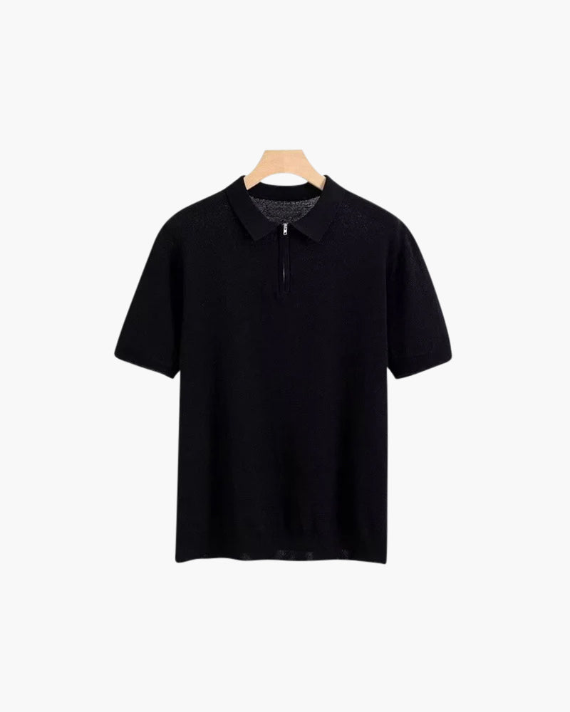 Męskie Letnie Polo z Zamkiem Błyskawicznym | Krótkie Rękawy | Prosty Krój | Smart Casual do Biura i Na Co Dzień