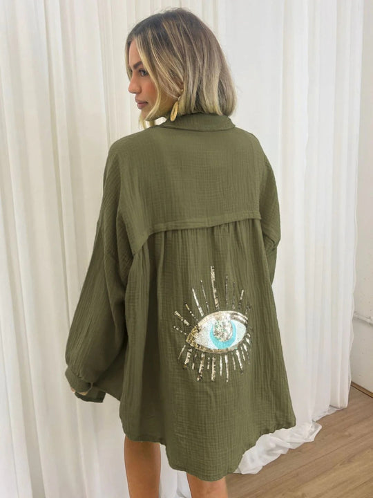 Oversize Lekki Kimono z Haftem na Plecach dla Kobiet | Idealny na Lato