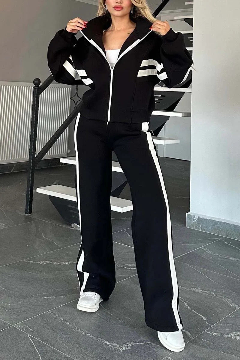 Kobieta | Sportowy Komplet | Relaxed Fit | Bluza na Zamek | Szerokie Nogawki | Casual i Aktywny Styl