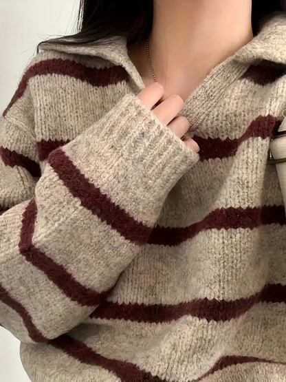 Sweter damski | paski, prosty krój