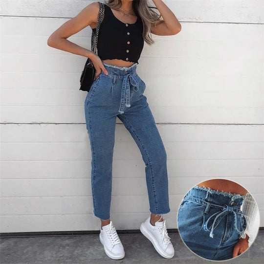 Lotte | Eleganckie Jeansy Paperbag z Wysokim Stanem dla Damskich