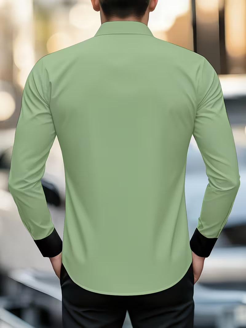 Męska Koszula z Długim Rękawem Slim Fit | Zapięcie na Guziki | Elegancki Dopasowany Krój | Do Biura i Na Formalne Okazje