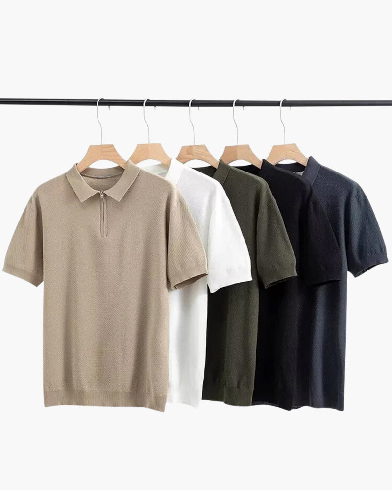 Męskie Letnie Polo z Zamkiem Błyskawicznym | Krótkie Rękawy | Prosty Krój | Smart Casual do Biura i Na Co Dzień
