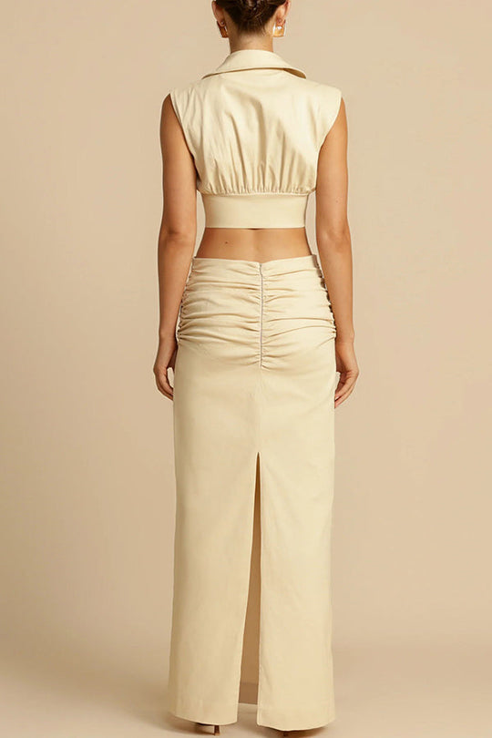 Emmer | Komplet Co-ord | Spódnica Maxi z Falbankami | Crop Top | Elegancki | Damski