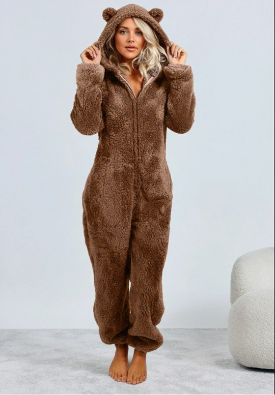 Damski | Onesie Loungewear | Fleece/Sherpa | Uszka Misia | Luźny Krój | Komfortowy