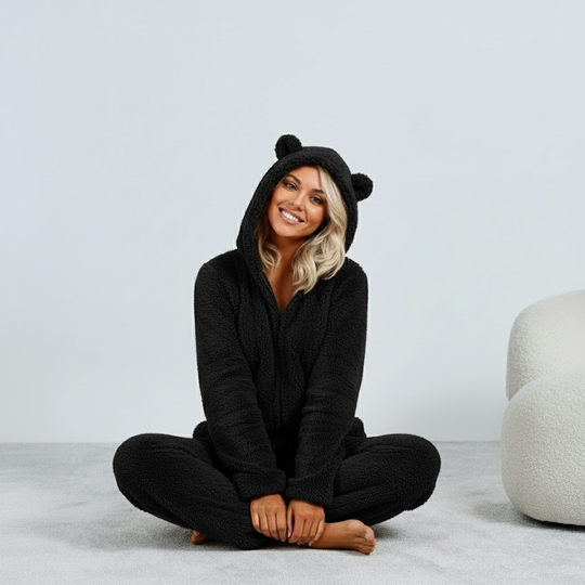 Damski | Onesie Loungewear | Fleece/Sherpa | Uszka Misia | Luźny Krój | Komfortowy