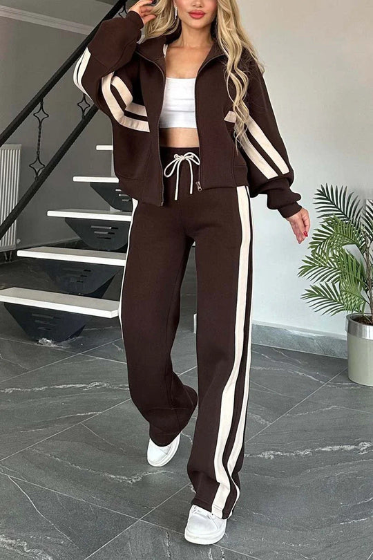 Kobieta | Sportowy Komplet | Relaxed Fit | Bluza na Zamek | Szerokie Nogawki | Casual i Aktywny Styl
