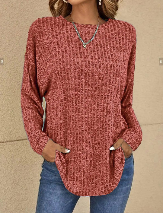 Damski sweter – Luźny krój – Miękka dzianina – Struktura prążkowana – Długie rękawy casual