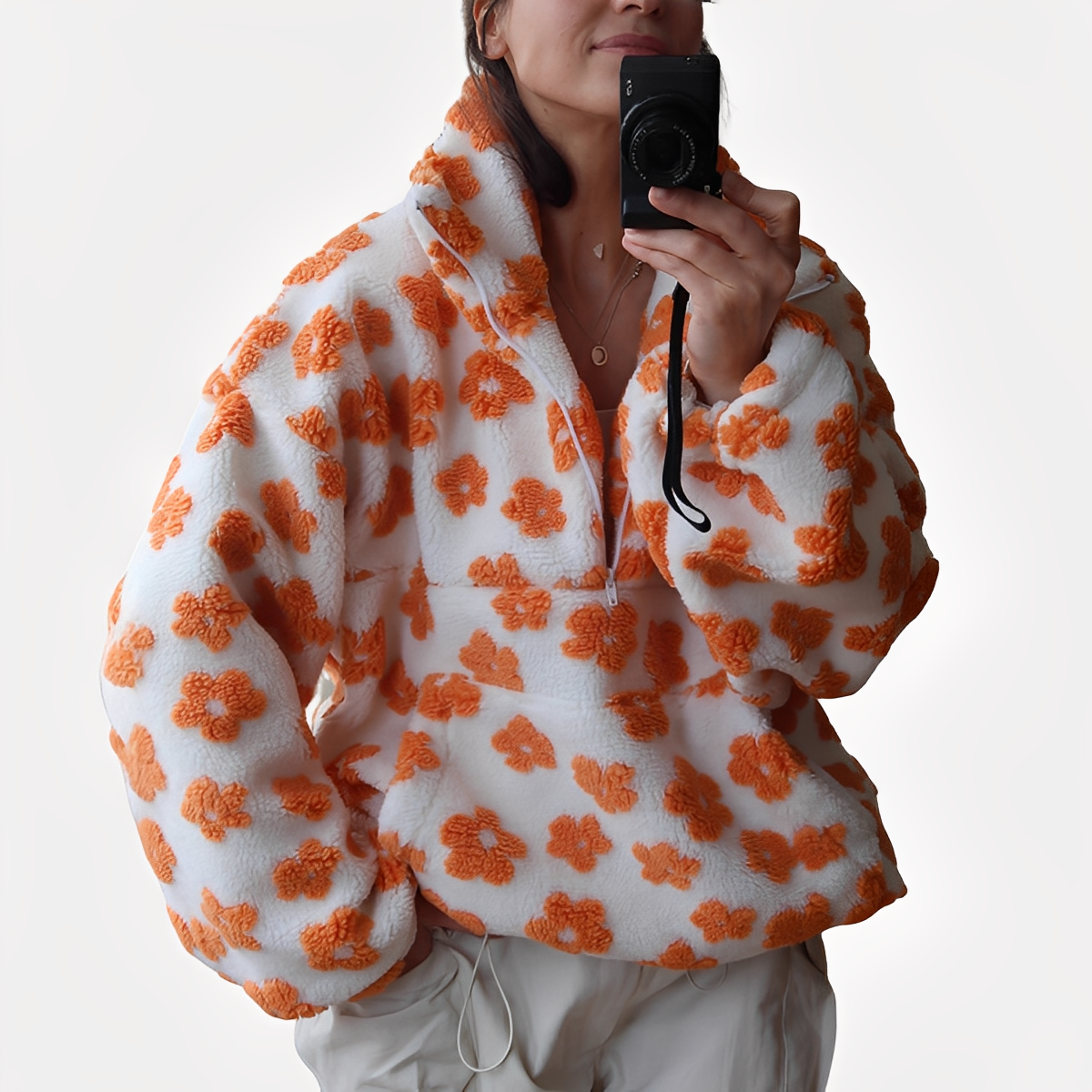 Sweter damski | kwiatowy wzór, luźny krój