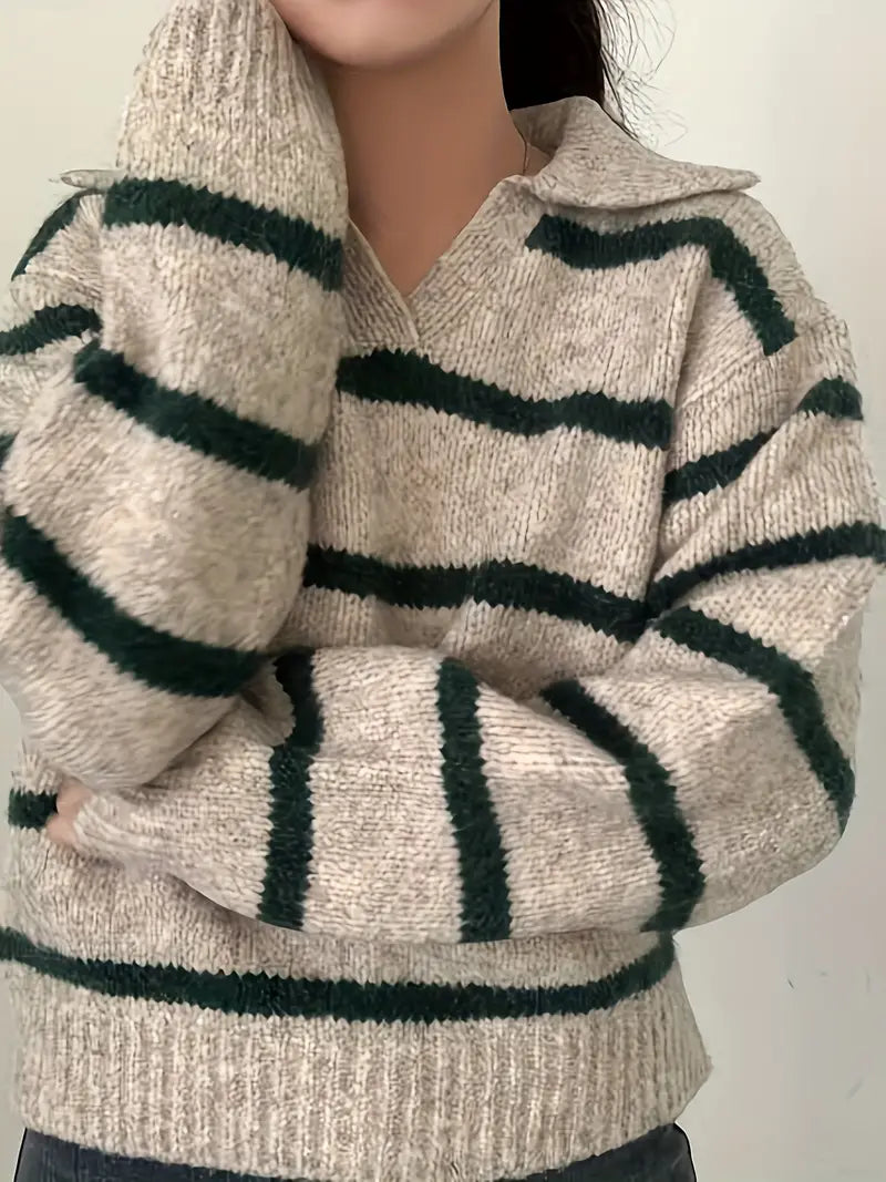 Sweter damski | paski, prosty krój