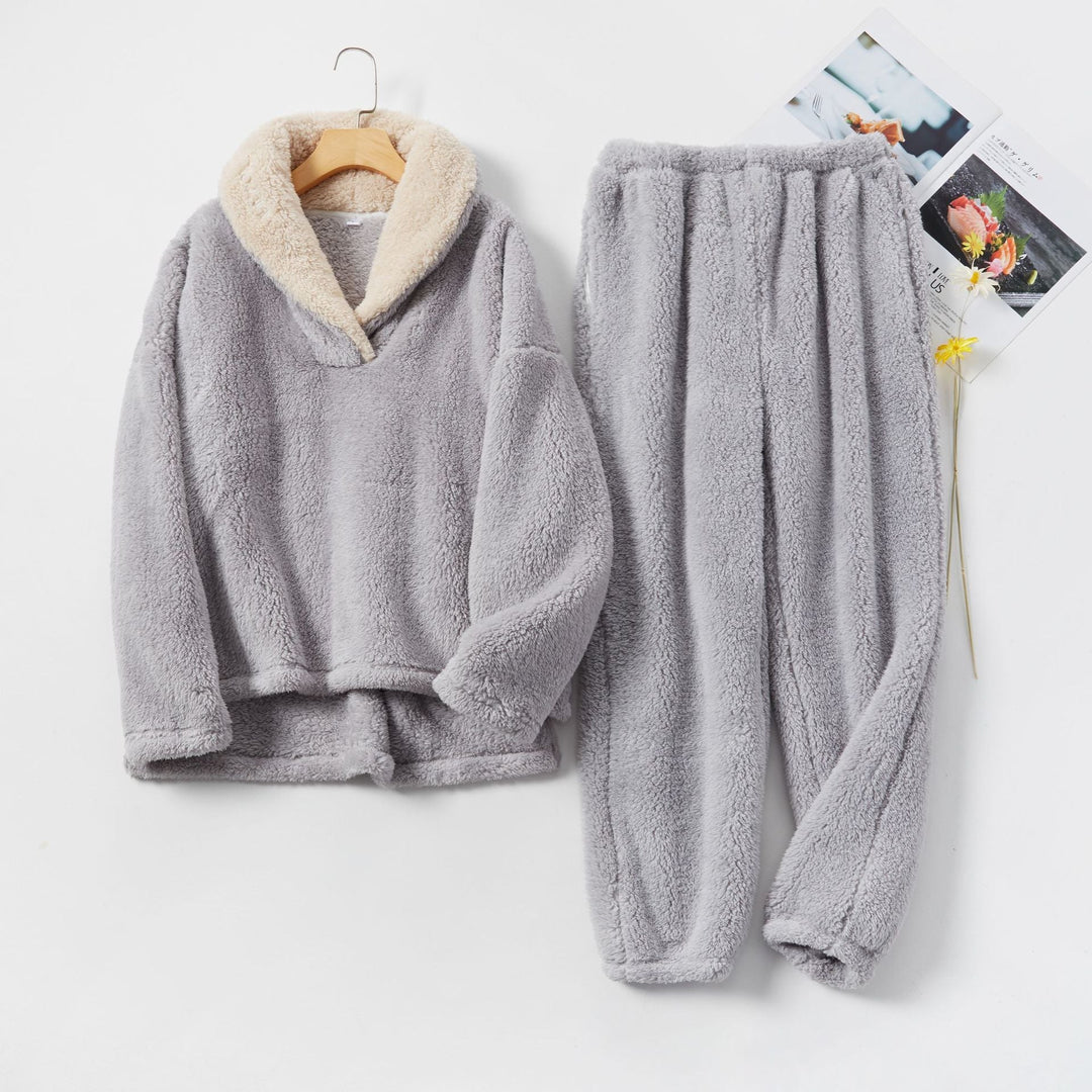 Damski | Komplet Piżamowy Fleece | V-dekolt | Luźny Krój | Ciepły i Miękki