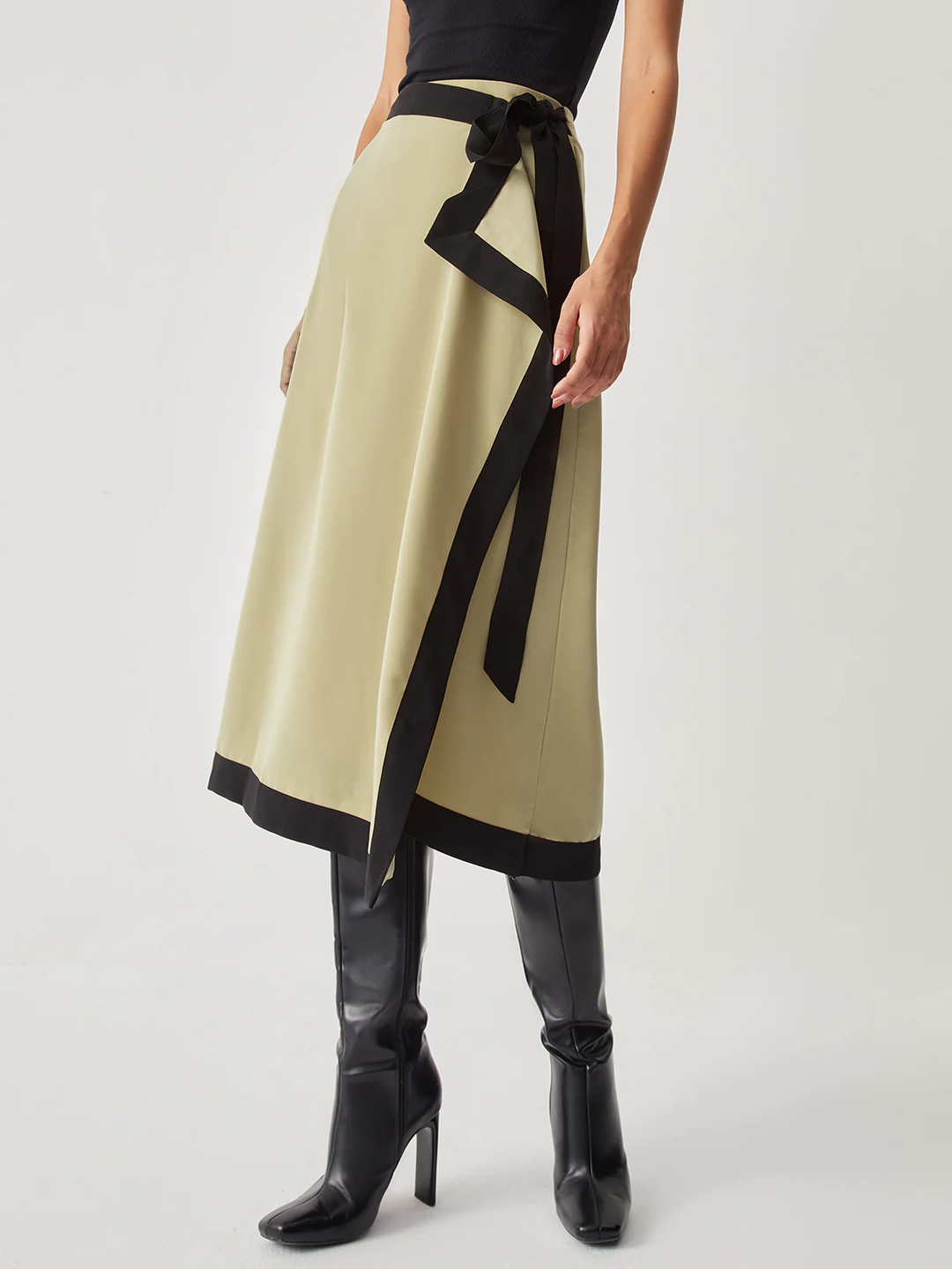 Dwukolorowa Spódnica Midi Pareo z Wiązaniem w Kokardę | Regulowana Talia | Elegancka Spódnica do Pracy i Na Wieczór