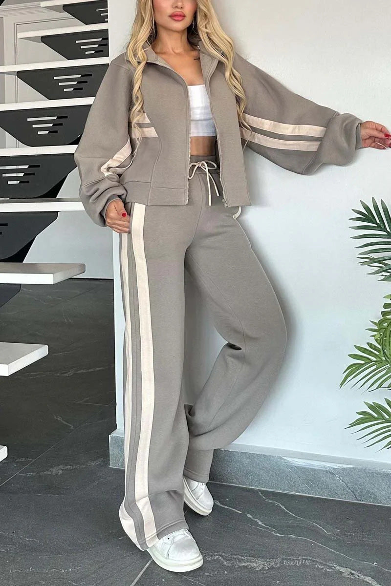 Kobieta | Sportowy Komplet | Relaxed Fit | Bluza na Zamek | Szerokie Nogawki | Casual i Aktywny Styl