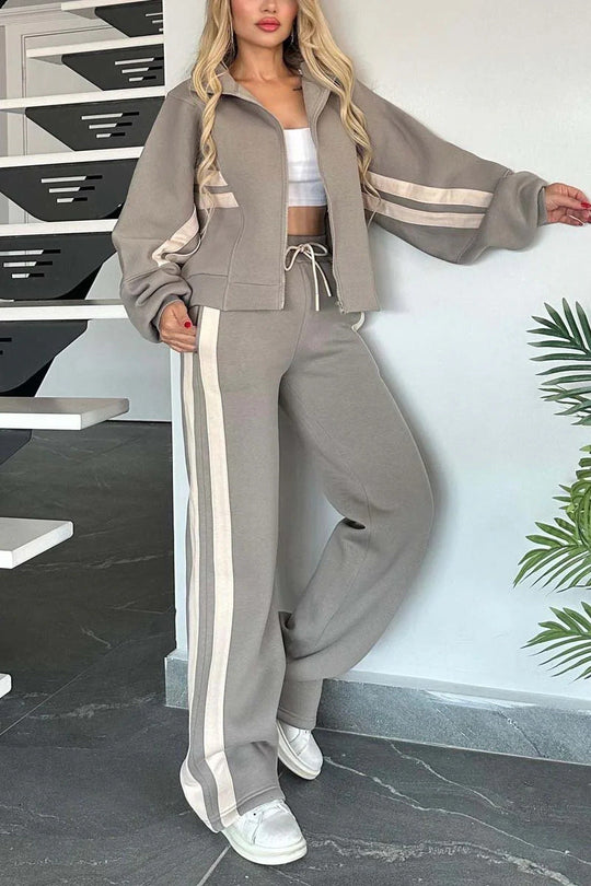 Kobieta | Sportowy Komplet | Relaxed Fit | Bluza na Zamek | Szerokie Nogawki | Casual i Aktywny Styl