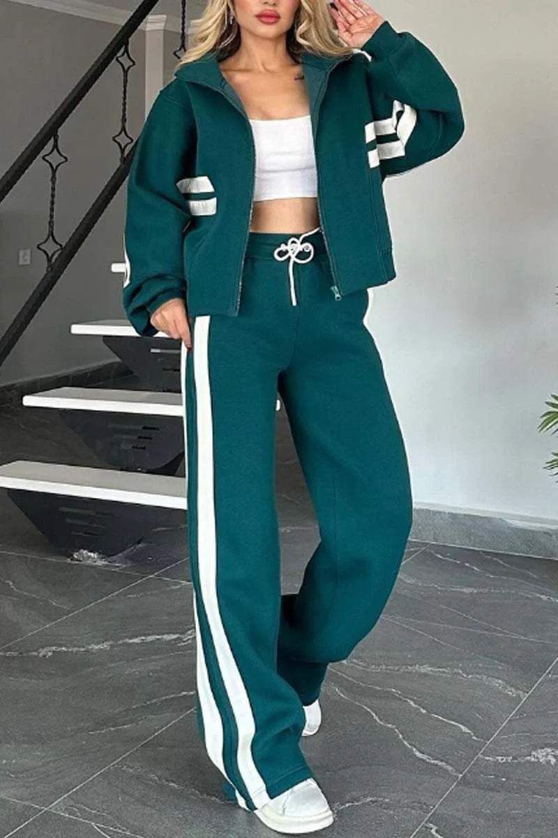 Kobieta | Sportowy Komplet | Relaxed Fit | Bluza na Zamek | Szerokie Nogawki | Casual i Aktywny Styl