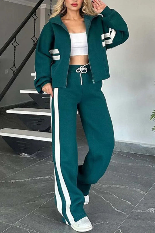 Kobieta | Sportowy Komplet | Relaxed Fit | Bluza na Zamek | Szerokie Nogawki | Casual i Aktywny Styl