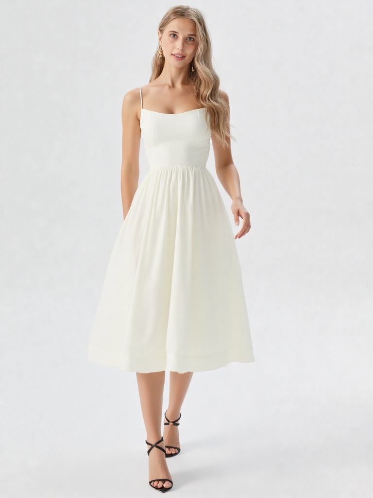 Sukienka Midi Ascot A-Line | Dekolt U | Wysoka Talia | Elegancka Damska Sukienka Bez Rękawów