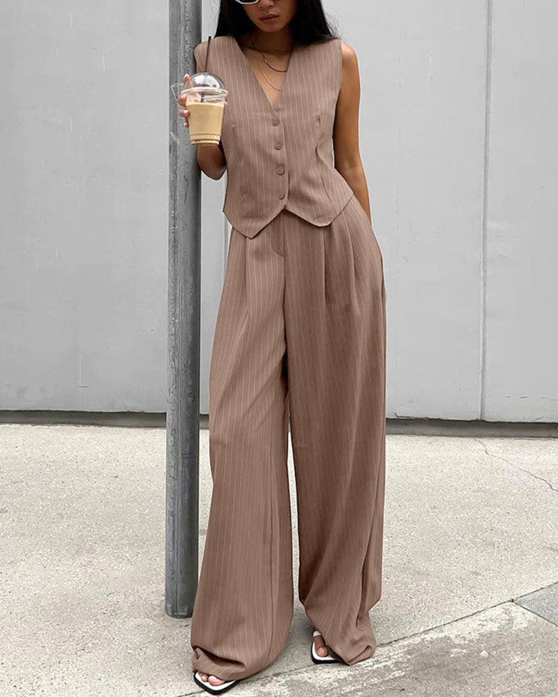 Dea | Damski komplet garniturowy | Pinstripe | Kamizelka i spodnie | Elegancki | All-season