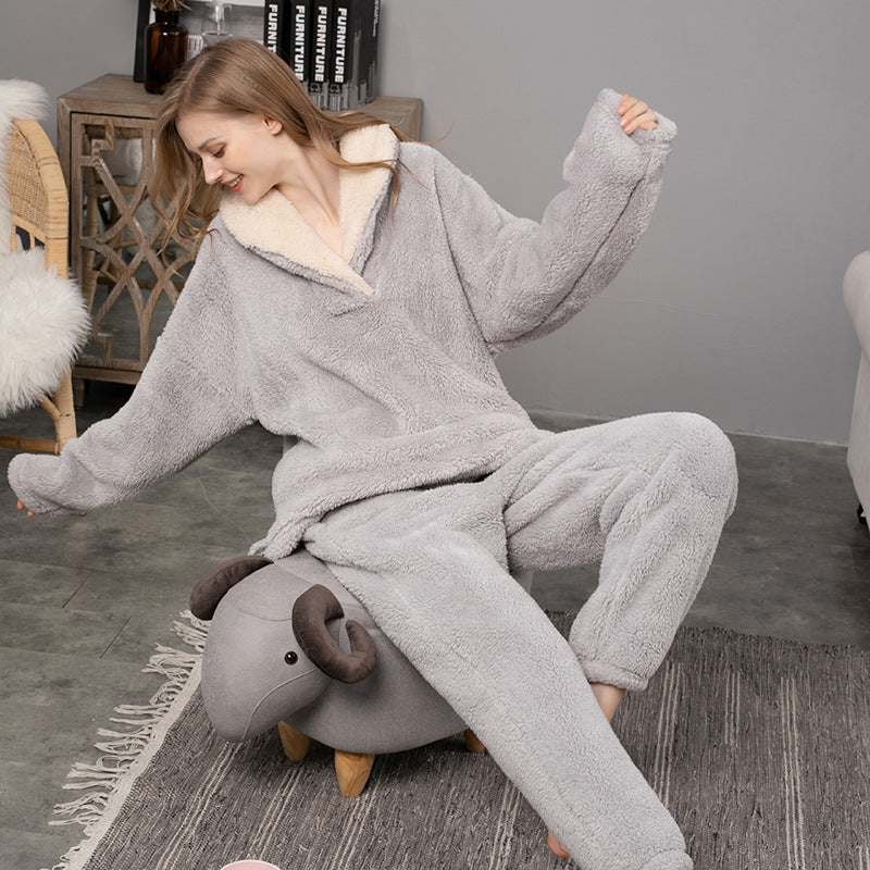 Damski | Komplet Piżamowy Fleece | V-dekolt | Luźny Krój | Ciepły i Miękki
