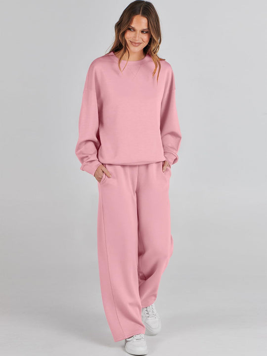 Damski | Komplet Loungewear | Szerokie Nogawki | Luźny Krój | Dwuczęściowy | Komfortowy