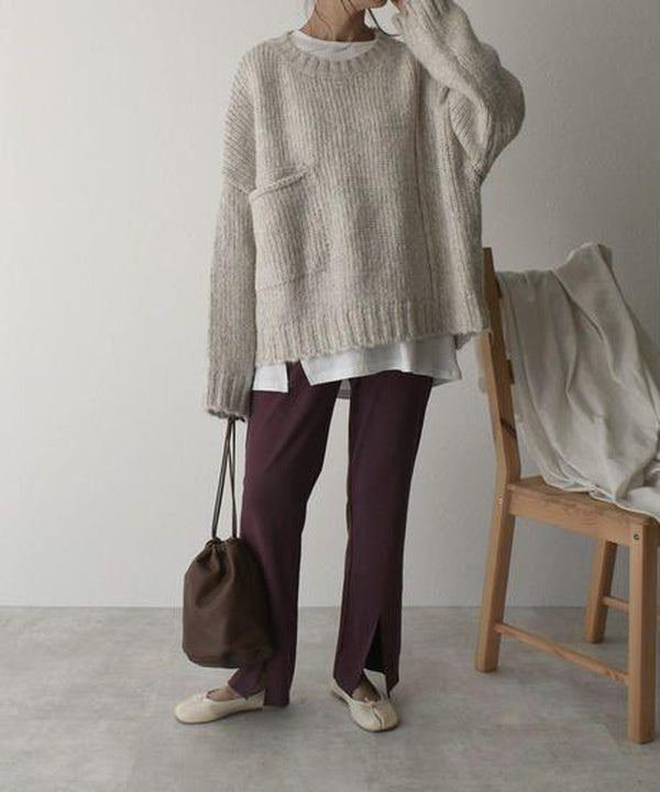 Sweter damski | oversize, kontrastowa kieszeń