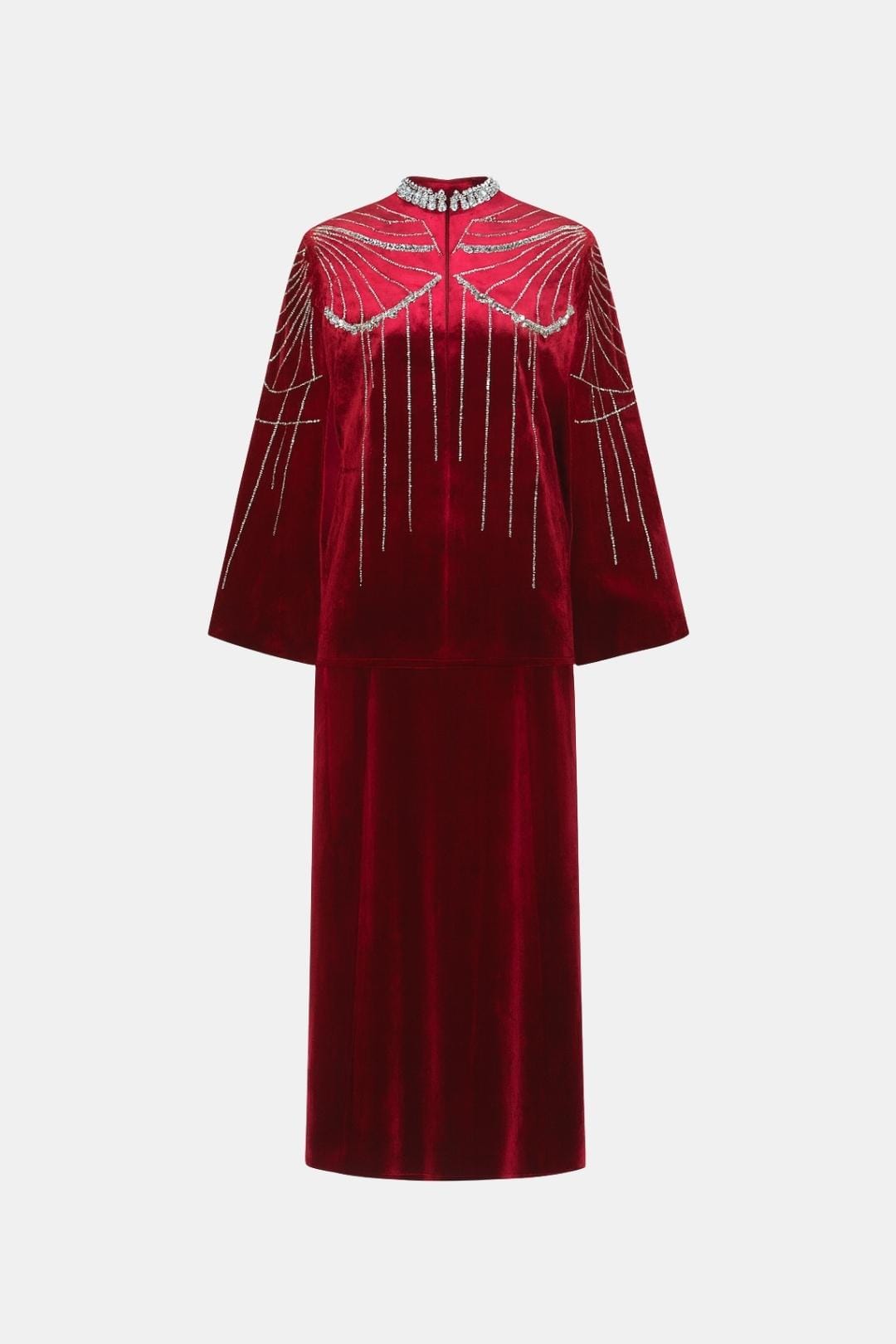 Allie Aksamitny Zestaw ze Spódnicą i Peleryną | Burgund | Elegancki Komplet Maxi