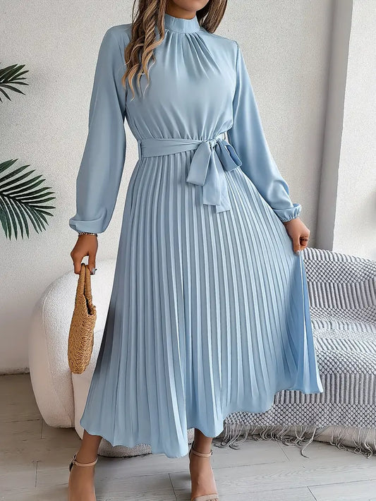Sukienka midi | plisowana spódnica, długi rękaw