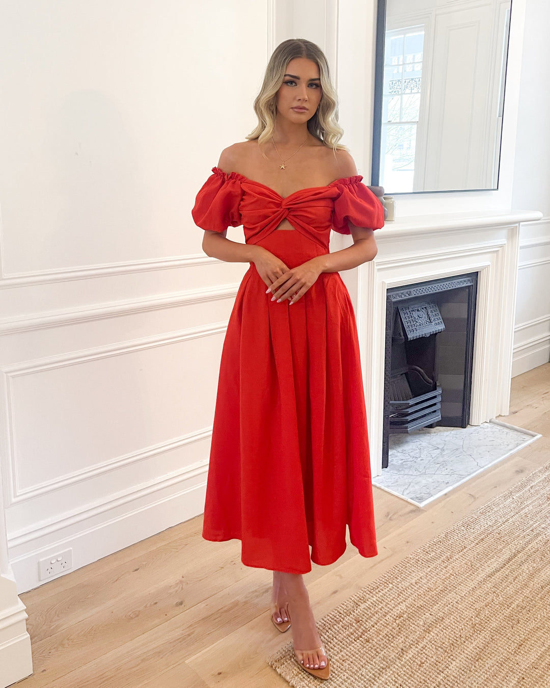 Kobieta | Sukienka Maxi | Dekolt Serce | Plisy w Talii | Falbaniaste Rękawy | Zwiewna Spódnica