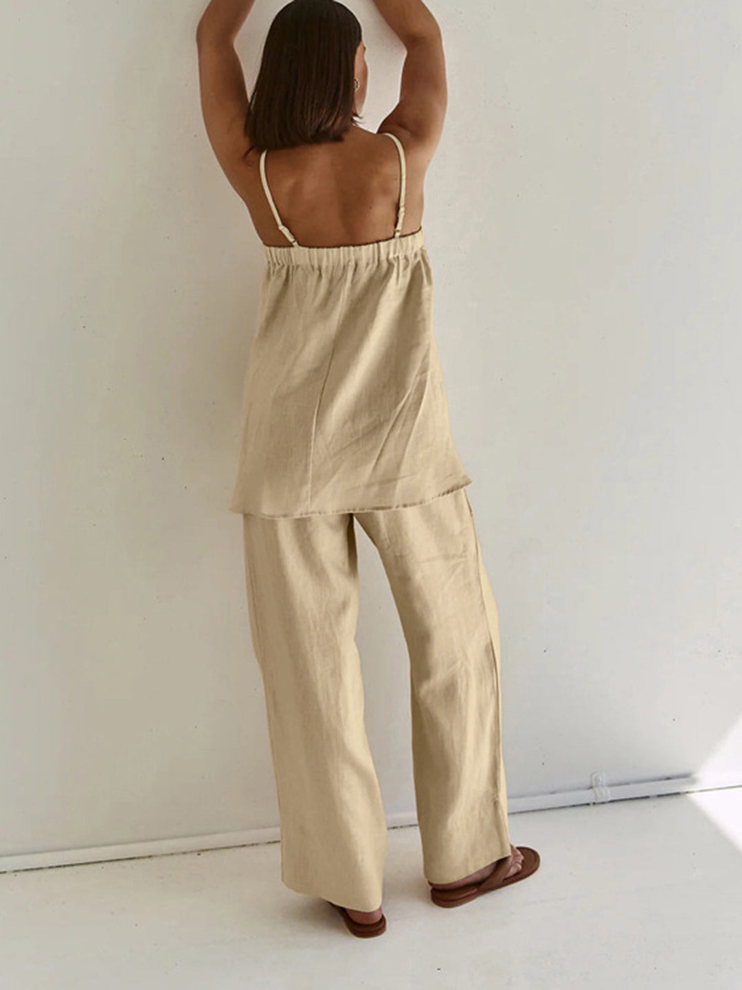 Damski | Komplet Loungewear | Luźny Krój | Flowy Silhouette | Linnenmix | Dwuczęściowy