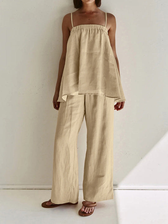 Damski | Komplet Loungewear | Luźny Krój | Flowy Silhouette | Linnenmix | Dwuczęściowy