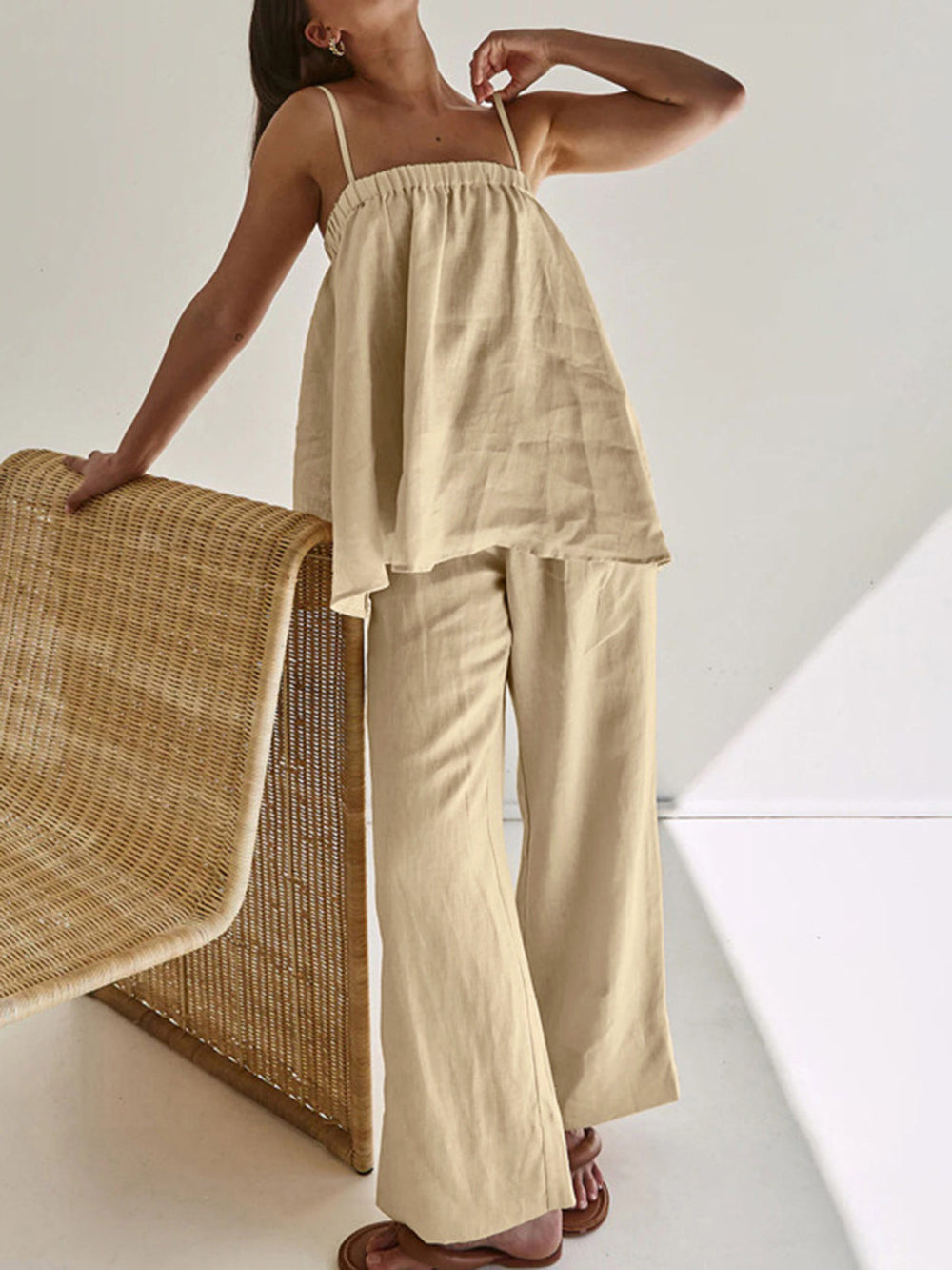 Damski | Komplet Loungewear | Luźny Krój | Flowy Silhouette | Linnenmix | Dwuczęściowy
