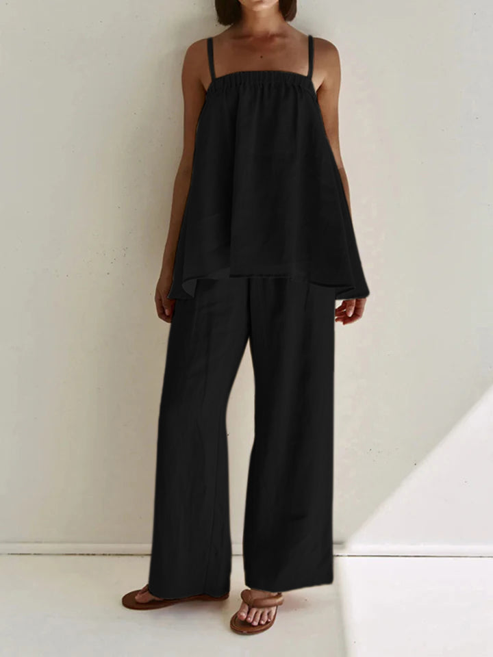 Damski | Komplet Loungewear | Luźny Krój | Flowy Silhouette | Linnenmix | Dwuczęściowy