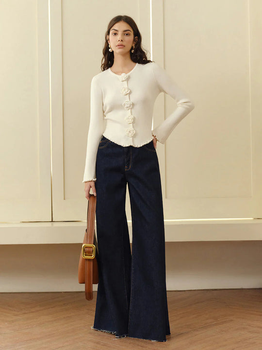 Sweter Fleur Crochetée | Kremowy | Elegancki i Romantyczny