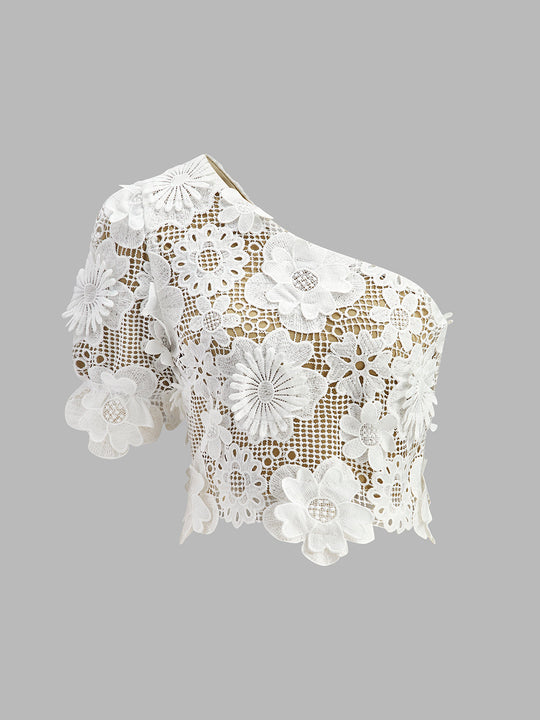 Addilynn | Dwuczęściowy zestaw damski | Koronkowy | One shoulder | Midi spódnica | Elegancki