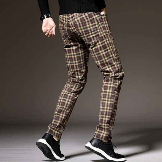 Męskie Spodnie w Kratę Slim Fit | Elegancki Casual na Jesień | Strukturalny Pas | Funkcjonalne Kieszenie