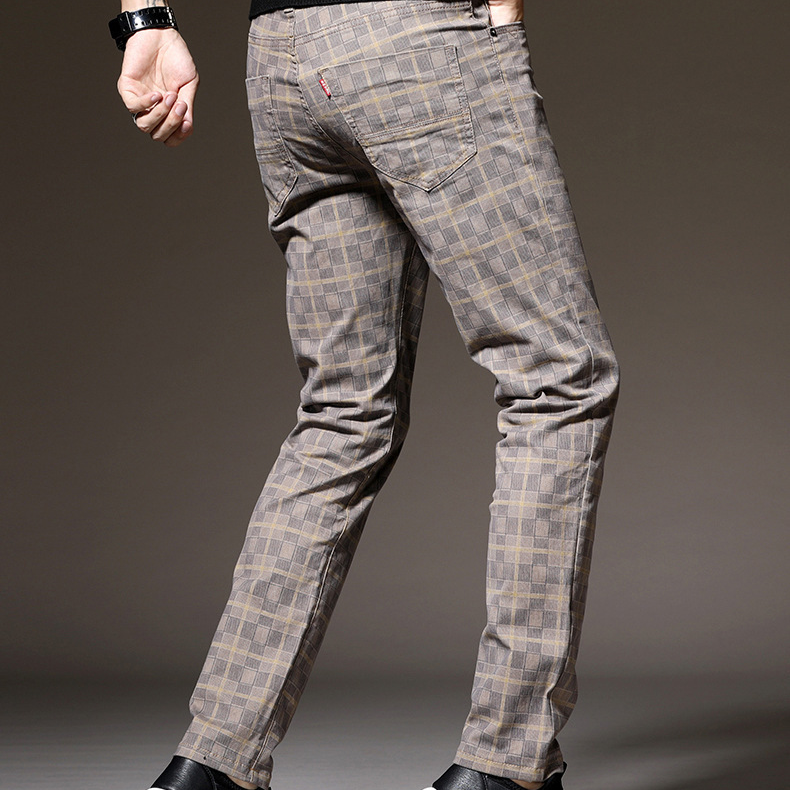 Męskie Spodnie w Kratę Slim Fit | Elegancki Casual na Jesień | Strukturalny Pas | Funkcjonalne Kieszenie