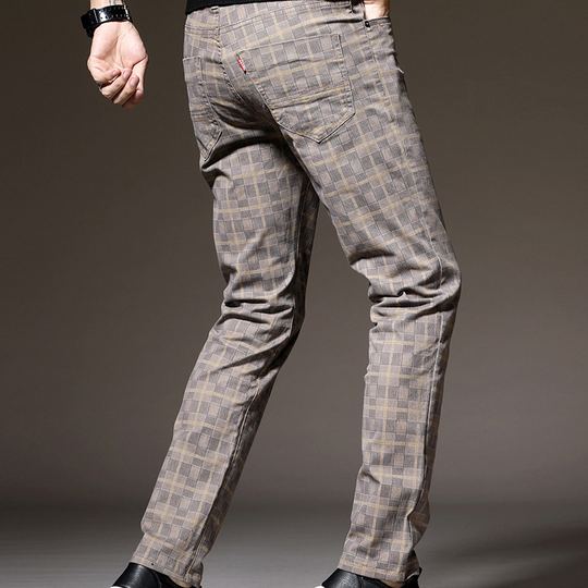 Męskie Spodnie w Kratę Slim Fit | Elegancki Casual na Jesień | Strukturalny Pas | Funkcjonalne Kieszenie