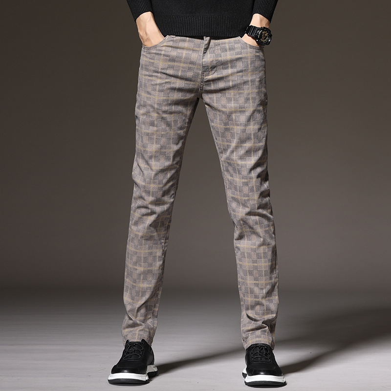 Męskie Spodnie w Kratę Slim Fit | Elegancki Casual na Jesień | Strukturalny Pas | Funkcjonalne Kieszenie