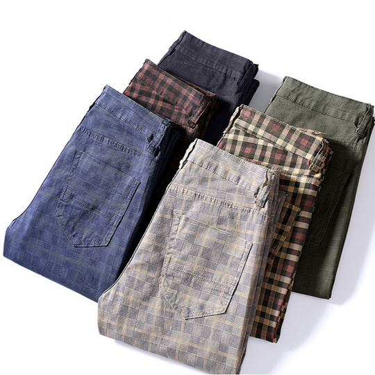 Męskie Spodnie w Kratę Slim Fit | Elegancki Casual na Jesień | Strukturalny Pas | Funkcjonalne Kieszenie