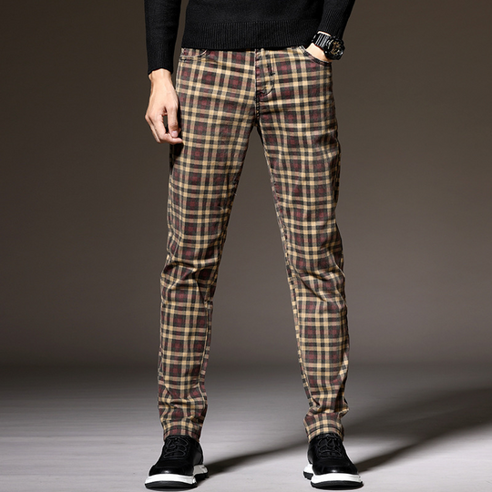 Męskie Spodnie w Kratę Slim Fit | Elegancki Casual na Jesień | Strukturalny Pas | Funkcjonalne Kieszenie