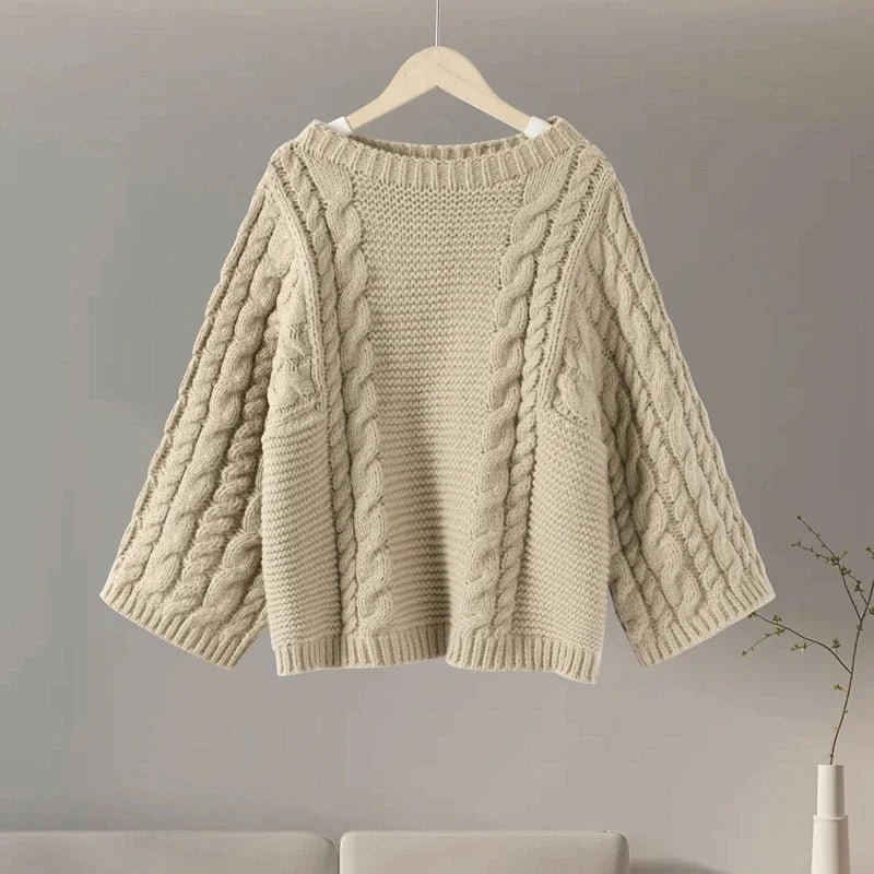 Sweter damski | okrągły dekolt, pleciony wzór